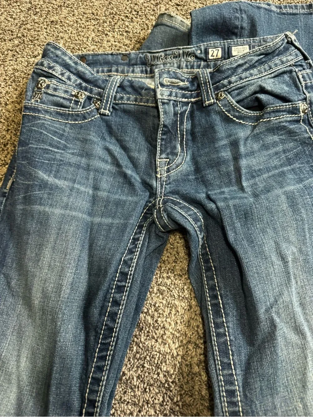 Miss Me Dark Blue Boot Cut Jeans with Embroidered Cross Pockets
